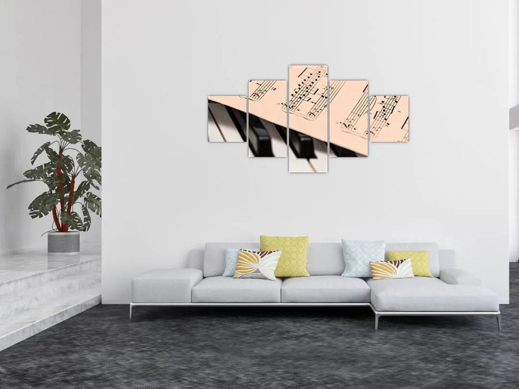 Obraz fortepianu z nutami (125x70 cm)