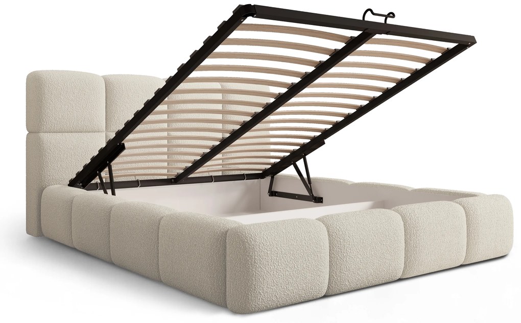 Łóżko tapicerowane Cloud 160x200 z pojemnikiem - jasny beż bukla Quelle 02