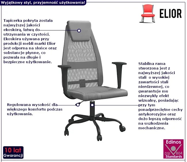 Szare wygodne krzesło do biurka z regulacją wysokości - Inavi