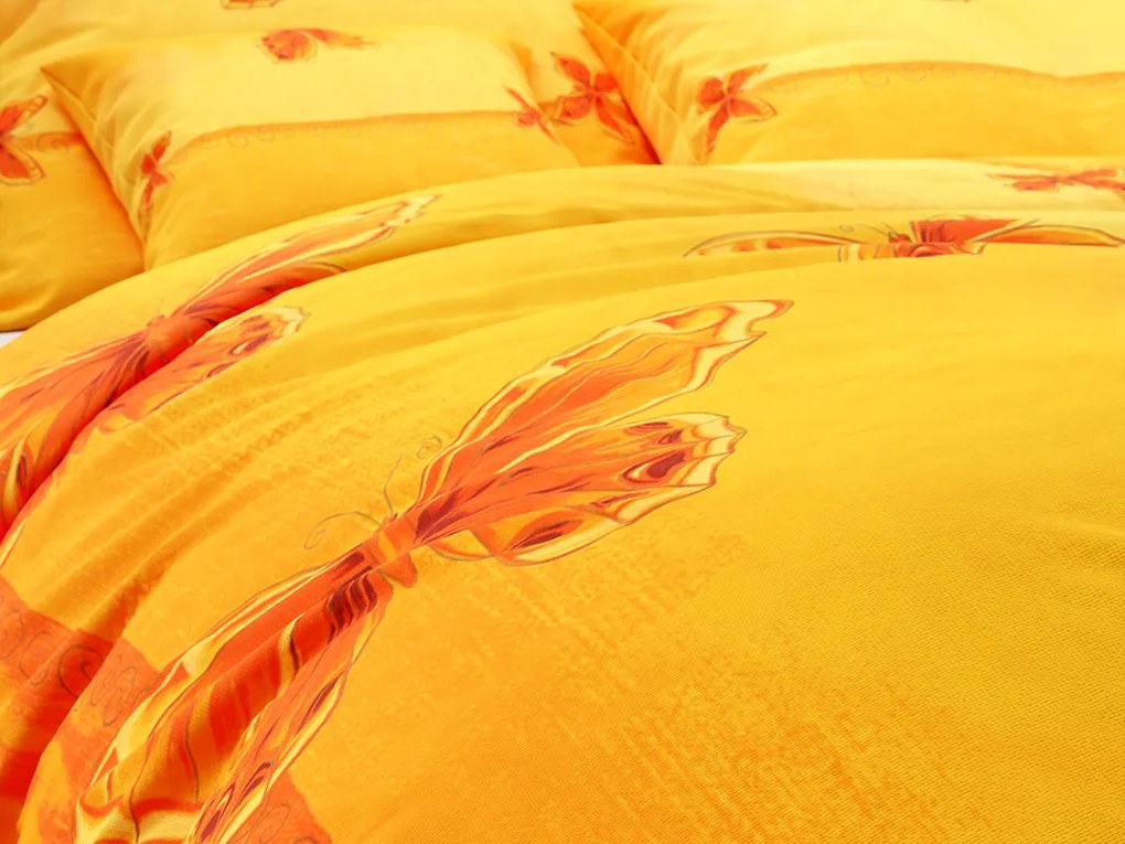 PrzytulneMieszkanie.pl PrzytulneMieszkanie.pl Pościel bawełniana ORANGE BUTTERFLY żółto-pomarańczowa Rozmiar pościeli: 70 x 90 cm | 140 x 200 cm