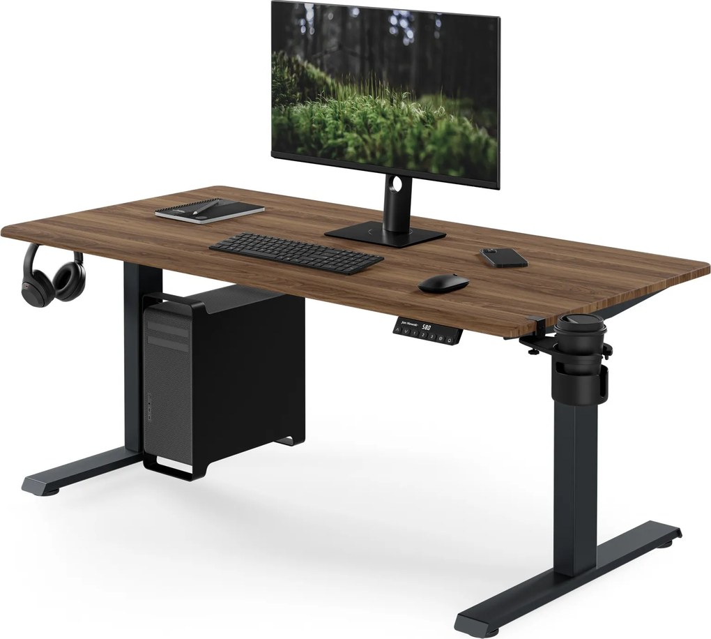 Biurko elektryczne z regulacją wysokości ergonomiczne antracytowe/orzech,1400x700 mm: ARIA