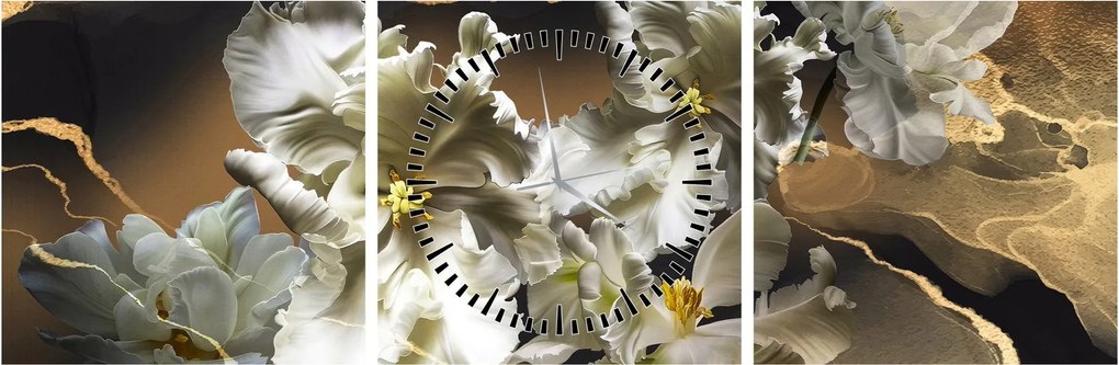 Obraz - Orchidea kwiaty na marmurowym tle (z zegarem) (90x30 cm)
