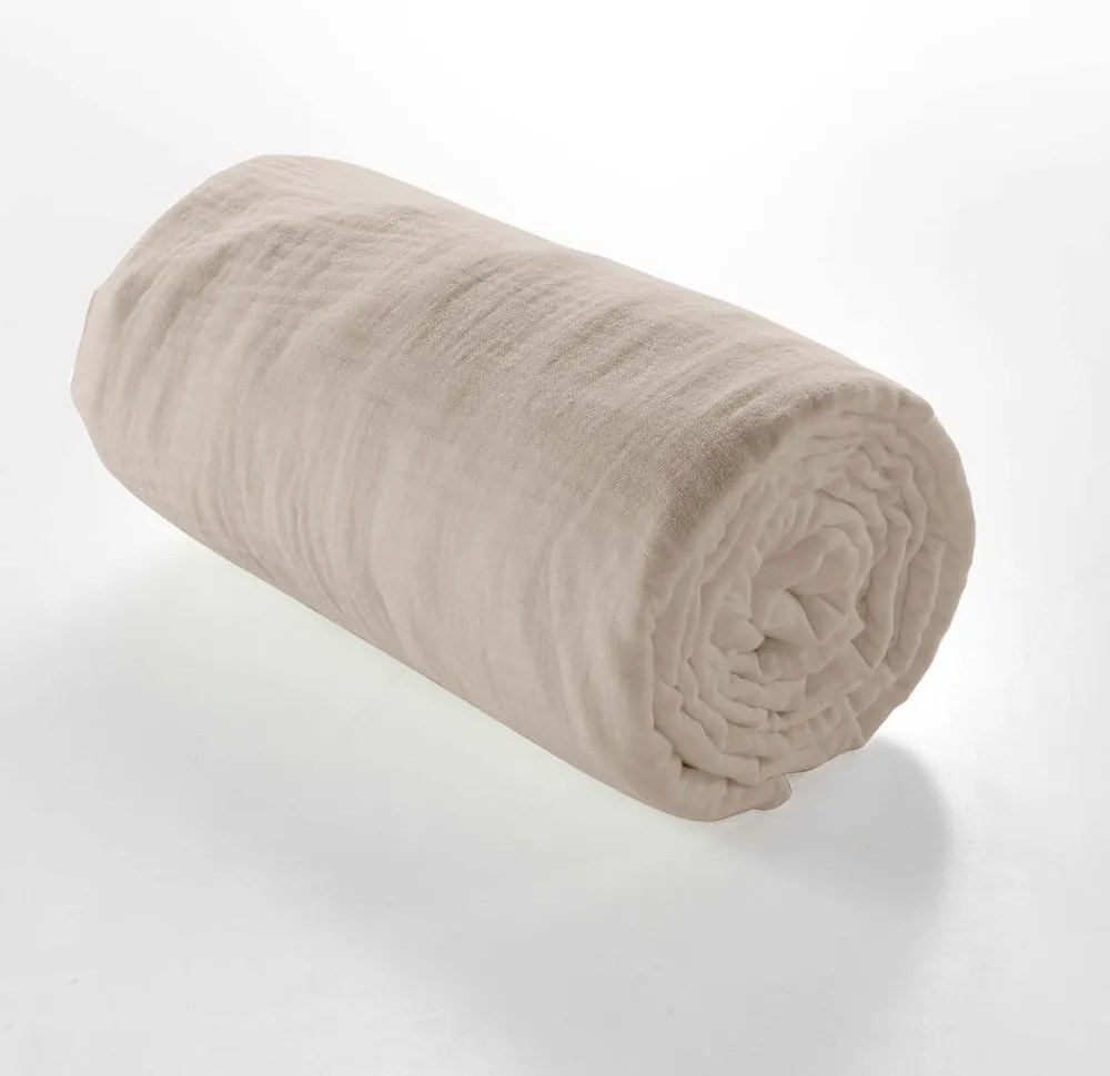 Beżowe prześcieradło muślinowe z gumką 140x190 cm Angelia – douceur d'intérieur