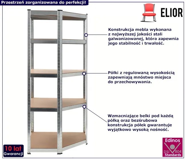 Narożny metalowy regał do piwnicy 5 półek - Tobin 4X