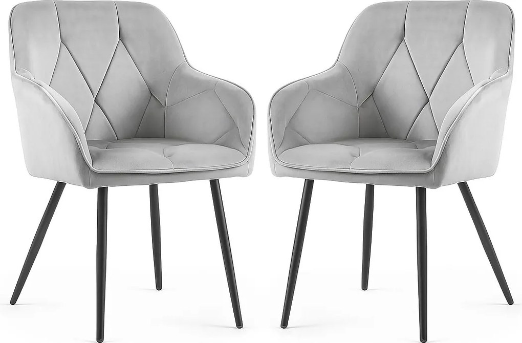 2x Welurowe krzesło tapicerowane pikowane Szare DIAMANTE Czarne nogi