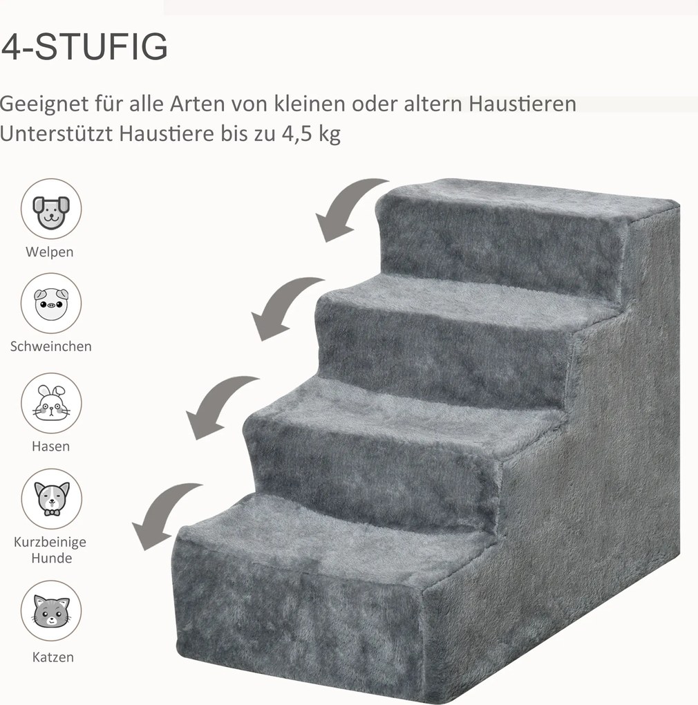 Drabinka dla Zwierząt Domowych PawHut - Idealna Do Sofa i Łóżka, Jasnoszary Plusz