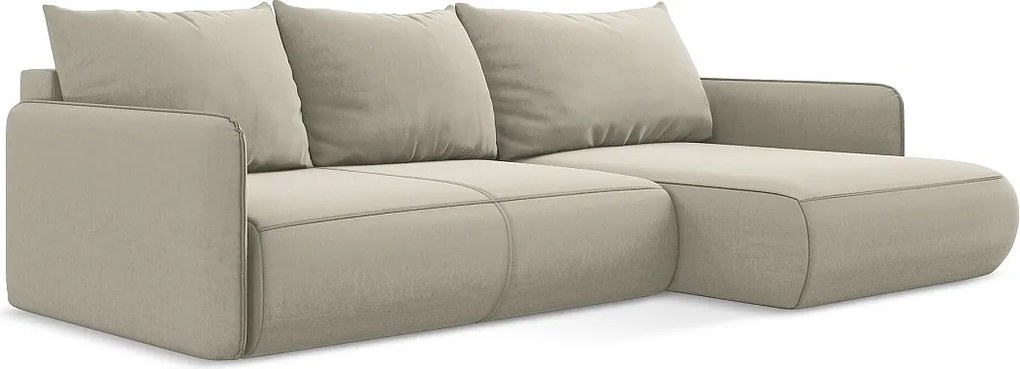 Narożnik prawostronny z funkcją spania - z tkaniny welwetowej - perłowy - NANEA