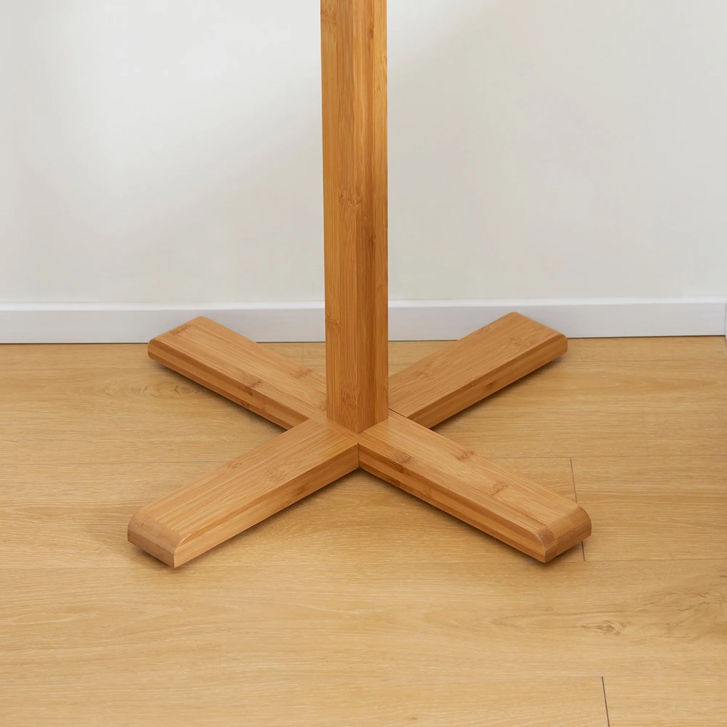 HOMCOM Wieszak stojący 8 Haków Wodoodporność i trwałość Zajmuje mało miejsca Materiał bambusowy 49,5 x 49,5 x 178 cm Naturalny | Aosom PL