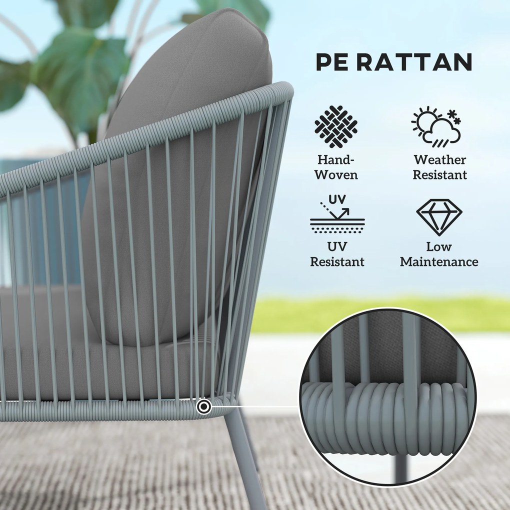 Outsunny Sofa Ogrodowa z Poduszkami 2-osobowa Sofa Rattanowa dla Salonu na Balkon 112 x 72 x 76 cm Szary