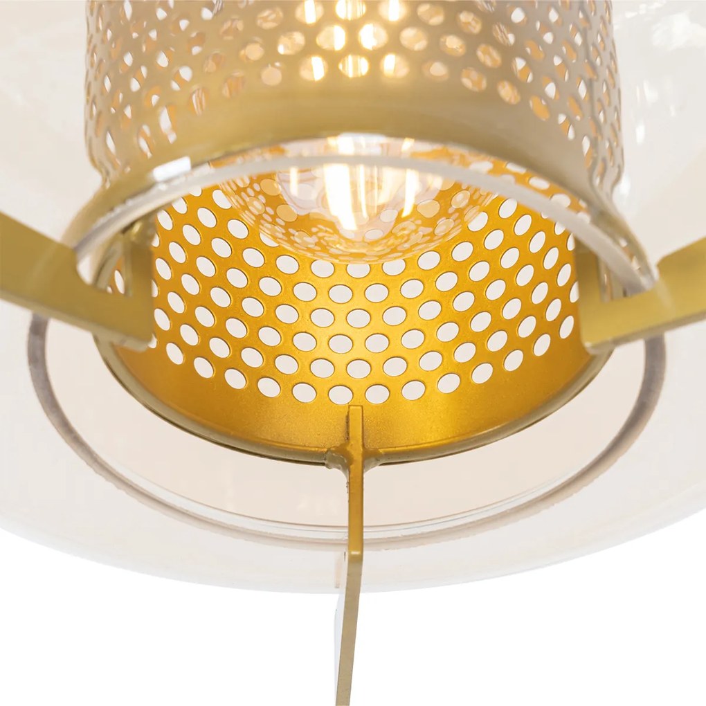 Lampa wisząca w stylu art deco złota z bursztynowym szkłem 30 cm - Kevin ArtDeco Oswietlenie wewnetrzne