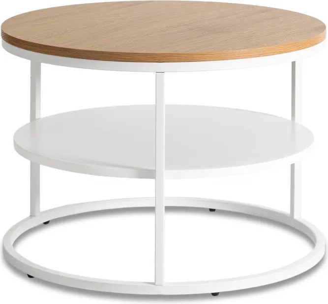 Stolik Kawowy z Półką BEST 70 cm Dąb/Biały Skandynawski