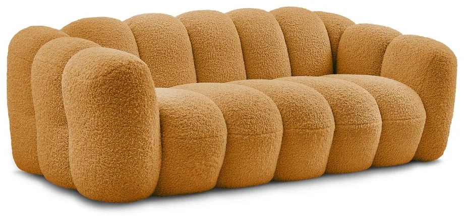 Musztardowa sofa z materiału bouclé 232 cm Hippolyte – Bobochic Paris
