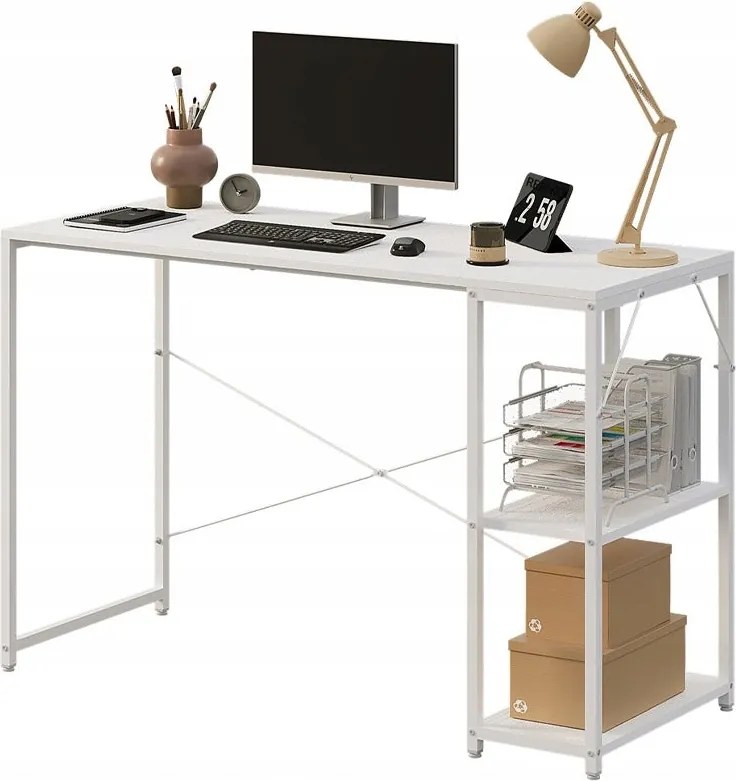 Biurko komputerowe stolik loft białe nowoczesne z półkami industrialne