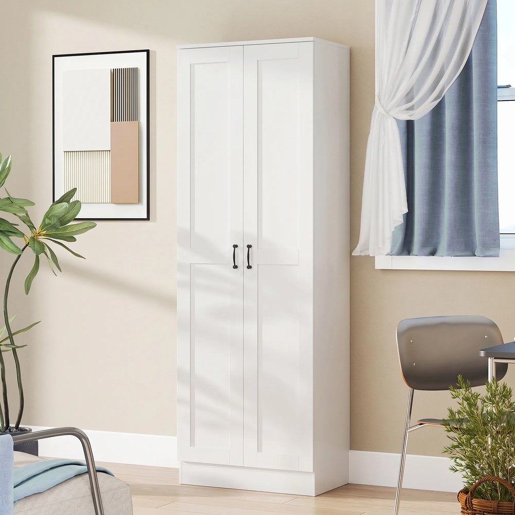 HOMCOM Szafa na zapasy 175 cm z miejscem do przechowywania, szafka kuchenna z drzwiami Soft-Close i regulowanymi półkami, biały | Aosom PL
