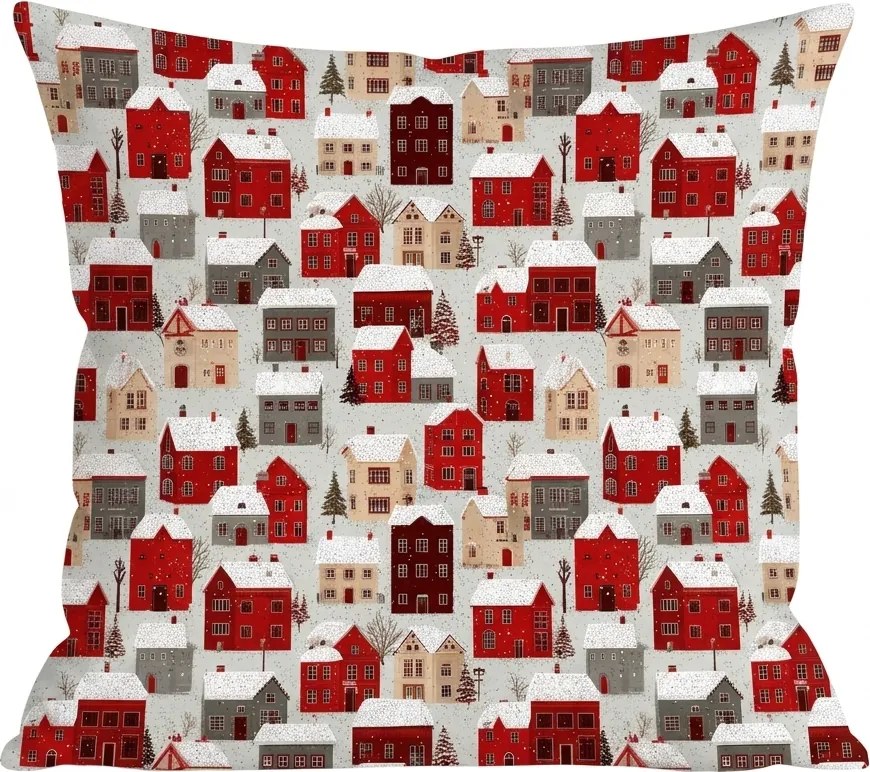 Bawełniana poszewka na poduszkę MERRY VILLAGE 45x45 cm, kolorowa
