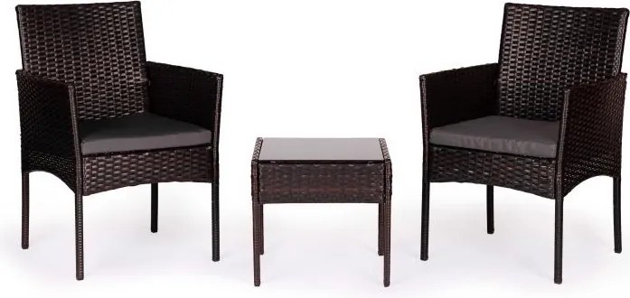 Mały zestaw mebli balkonowych dla 2 osób Riviera 824, technorattan ciemnobrązowy