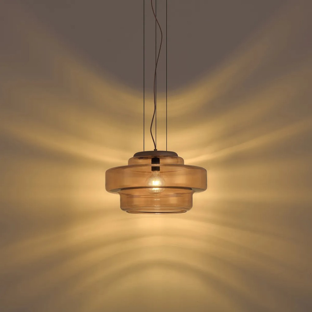 Lampa wisząca retro ciemny brąz z bursztynowym szkłem - Barb