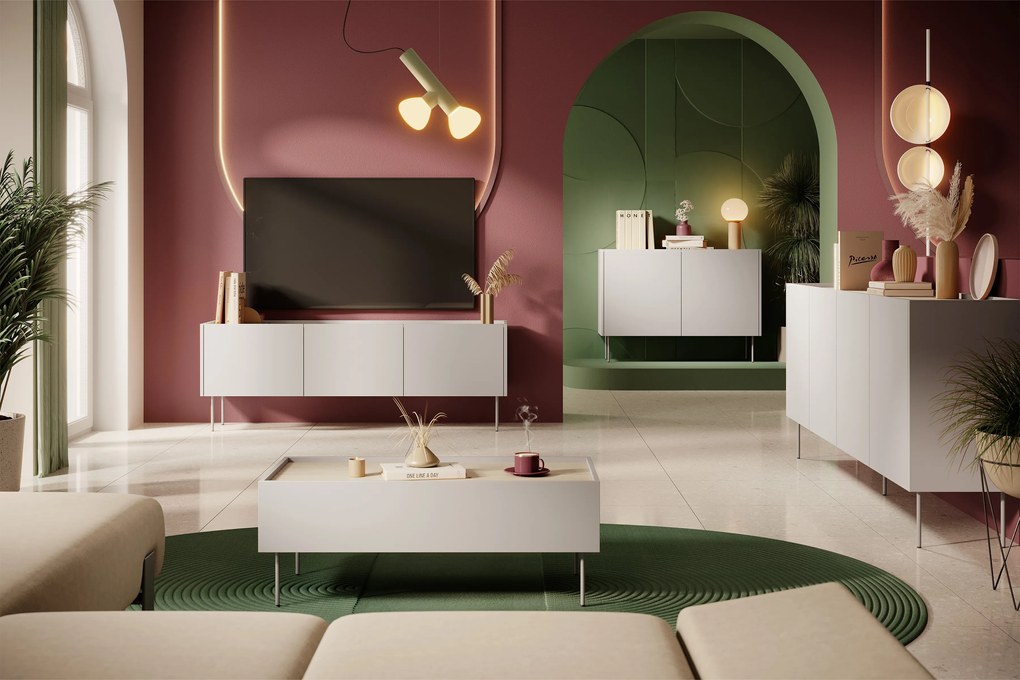 Stolik kawowy Desin 120 cm z szufladami - kaszmir / dąb nagano