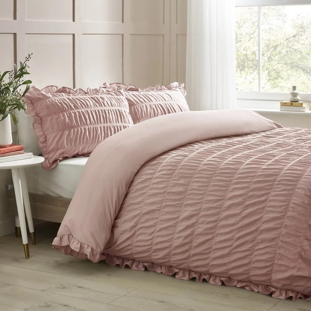 Różowa pościel dwuosobowa z kory 200x200 cm Seersucker Frill – Catherine Lansfield