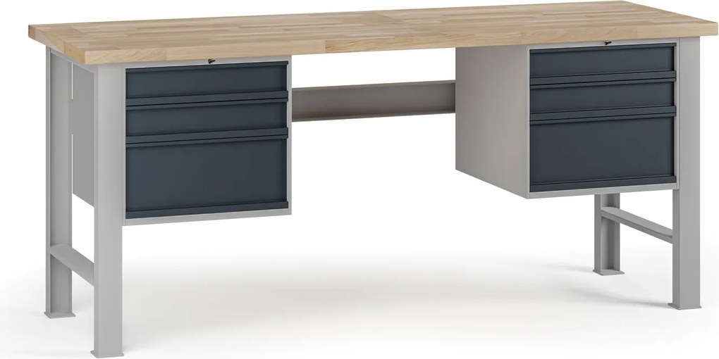 Stół warsztatowy G7, blat bukowy, 2000 x 685 x 840 mm, 2x kontener, 6x szuflada, grafitowy