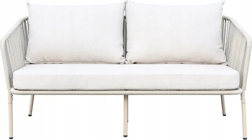 Zestaw mebli ogrodowych beżowy aluminium sofa fotele stolik sznurowanie