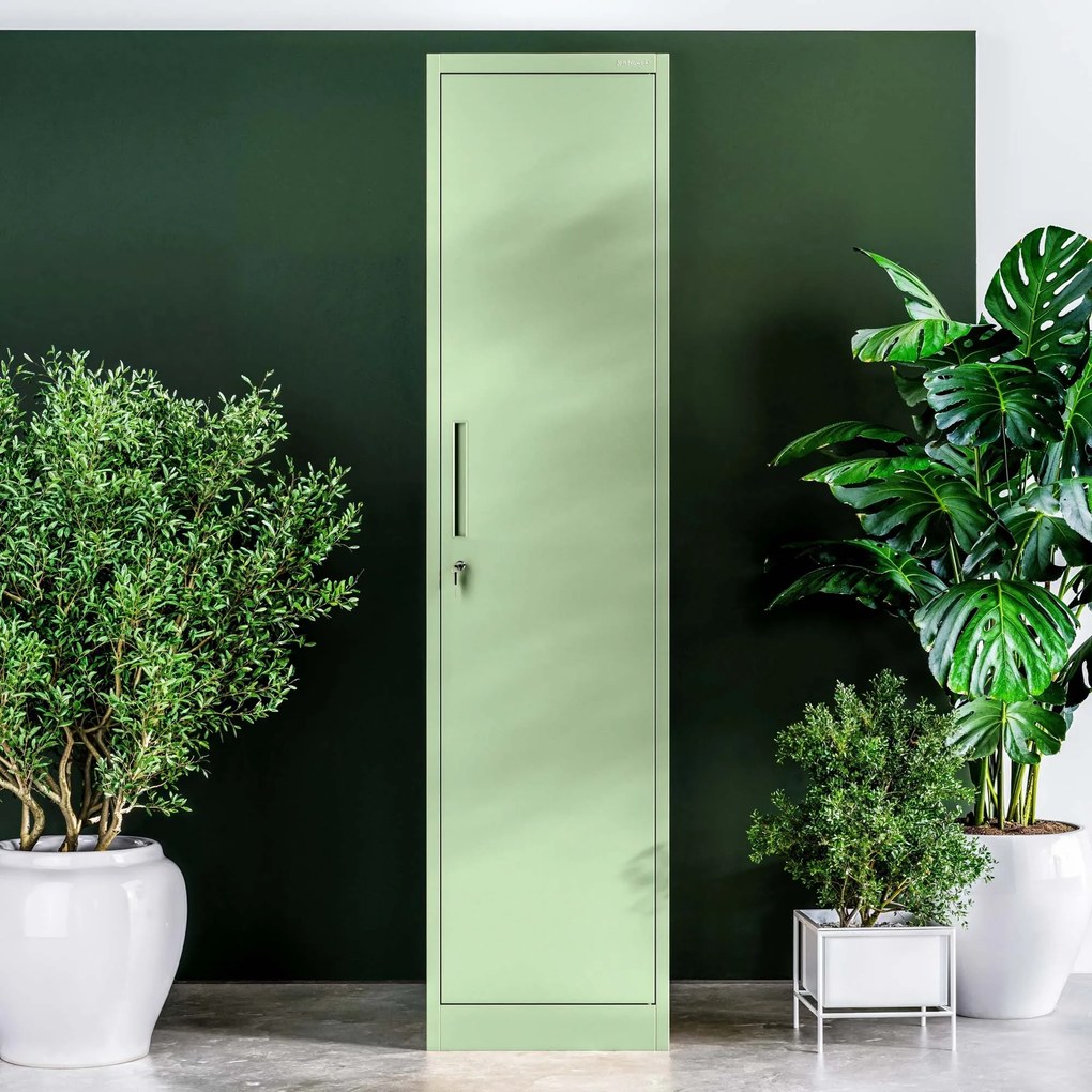 Wysoka szafka biurowa ALEX, 450 x 1850 x 400 mm, Fresh Style: pastelowy zielony