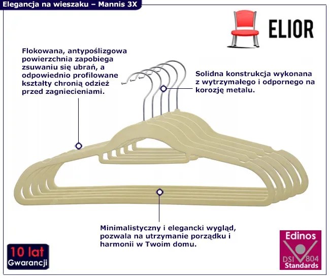 Welurowy beżowy zestaw wieszaków na ubrania 5 szt. B3-K42