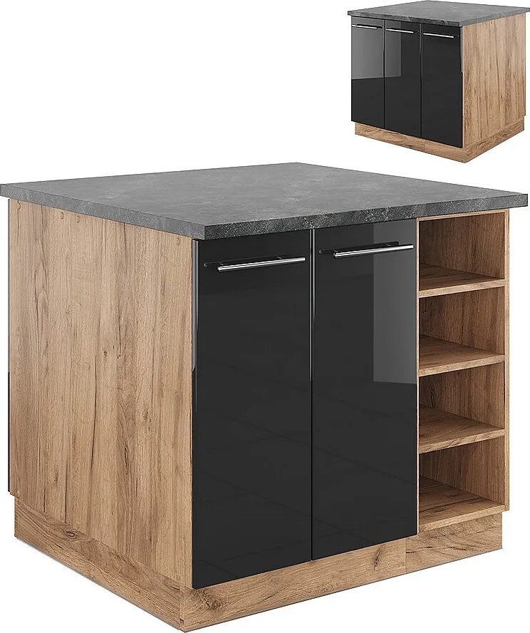 Wyspa kuchenna antracytowy wysoki połysk/złoty dąb power 90x60x82 fame-line