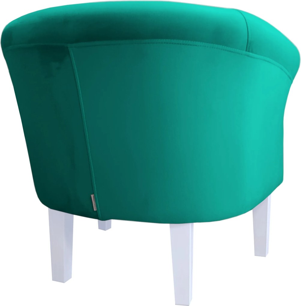 Fotel Milo tkanina Welur wygodny fotel tapicerowany do salonu i sypialni : Kolor nogi - Biała, Kolor tkaniny - VELVET - MG20, Wysokość nogi - 20 cm