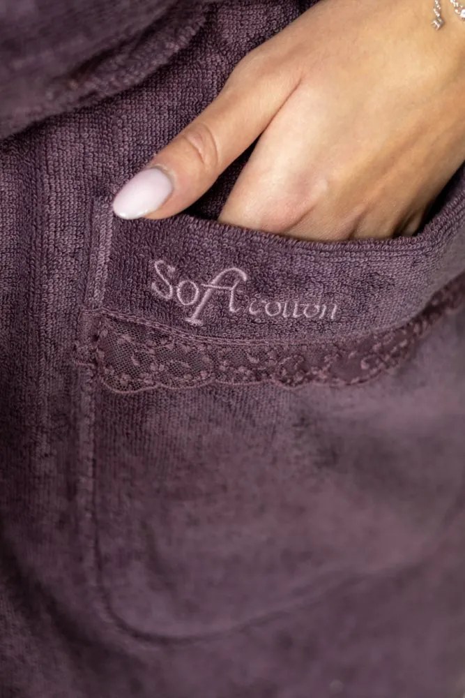 Elegancki szlafrok STELLA z koronką w ozdobnym opakowaniu XL Śliwkowy