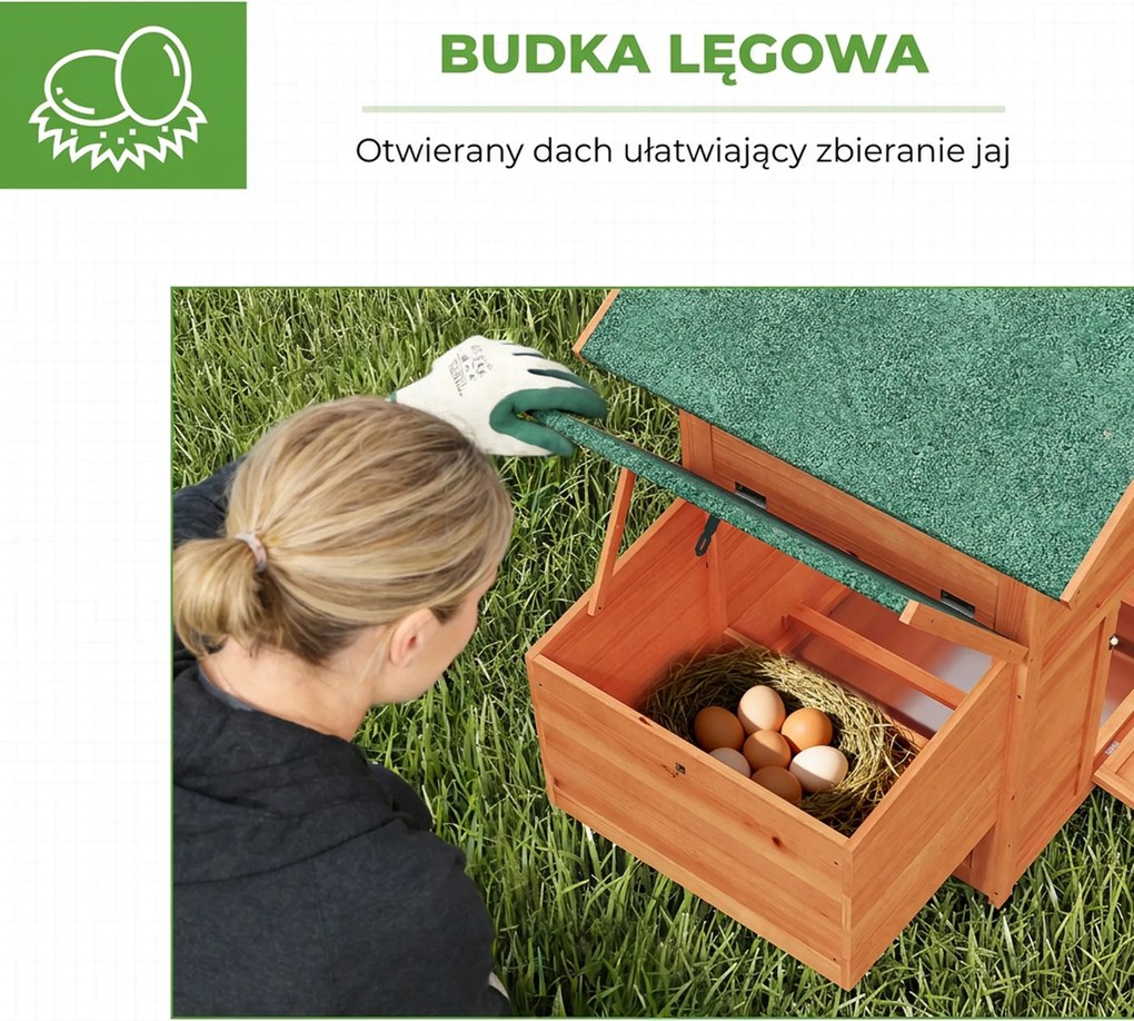 PawHut Drewniany Kurnik z Gniazdem, 2 Grzędami, Rampą, Okienkiem i Wodoodpornym Dachem 113,5x67,5x95,5 cm, Pomarańczowy | Aosom PL