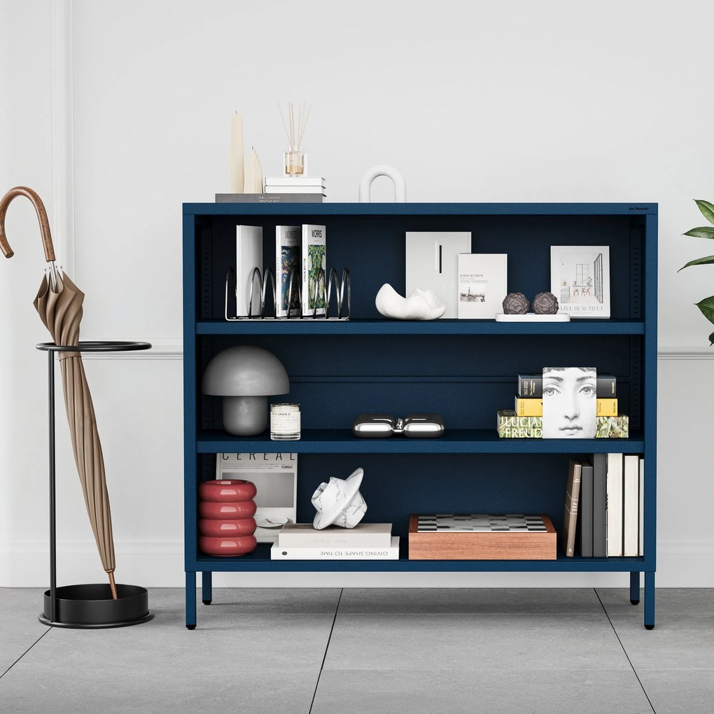 Niski regał metalowy granatowy Modern LUCA, 1000 x 900 x 350 mm