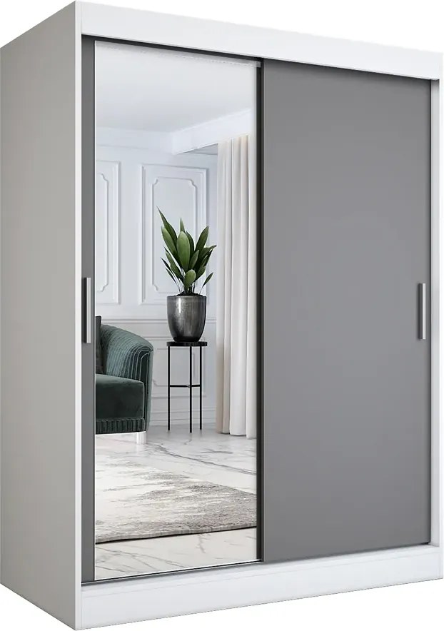 Szafa przesuwna z lustrem 150 cm biel + antracyt S5-T12
