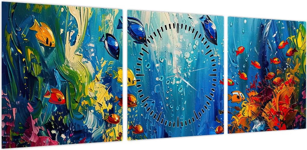 Obraz - Malowanie podwodnego świata (z zegarem) (90x30 cm)