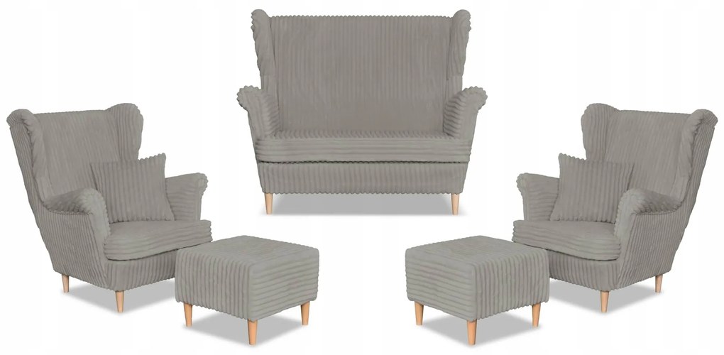 Zestaw uszak Rene Estella sofa fotele pufy Family Meble jasno szary sztruks