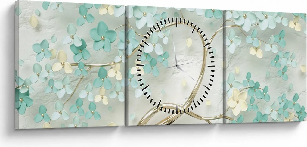 Obraz - Złote kwitnące drzewo (z zegarem) (90x30 cm)