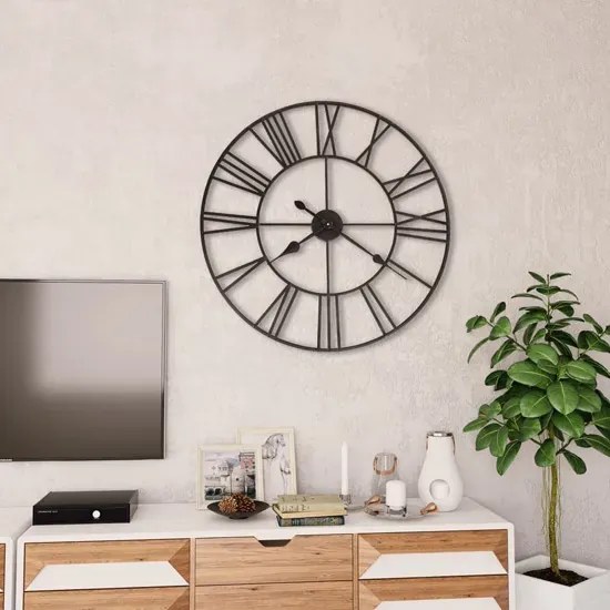 Loftowy czarny zegar ścienny 80 cm K4-L86
