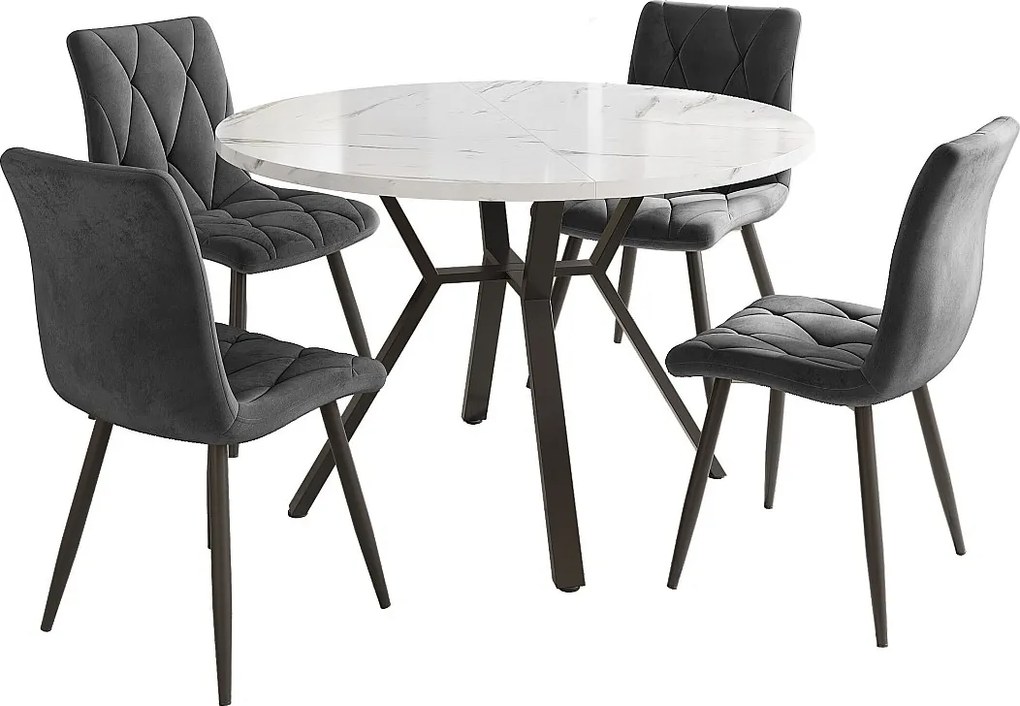 Zestaw 5 stołów i krzeseł do jadalni - 100 x 100 x 75 cm - stół z metalowymi nogami + 4 ergonomiczne krzesła - MDF + Metal - szary