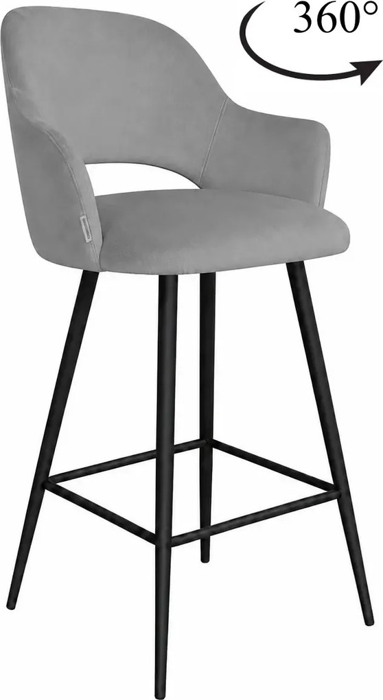 Hoker Milano krzesło barowe tkanina Welur podstawa metalowa elegancki klimat wnętrza : Kolor nogi - Czarna stożek, Kolor tkaniny - VELVET - MG17, Typ siedziska - Siedzisko obrotowe 360°