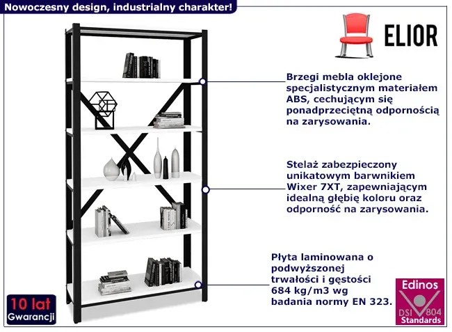 Regał Na Czarny Książki Z Metalowym Stelażem + Biały P0-B36
