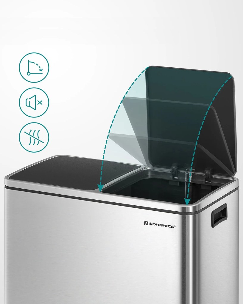 Kosz do segregacji odpadów SORT, 2x30 l + worki na śmieci, srebrno/czarny Vasagle