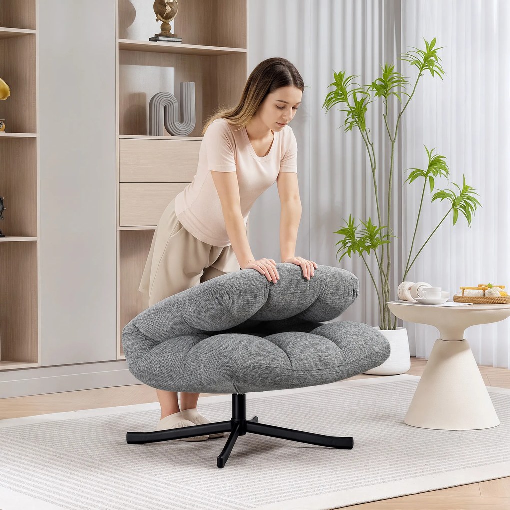 HOMCOM Fotel obrotowy lounge z szerokim siedziskiem, wodoodporny efekt chenille, stalowa krzyżowa podstawa, szary | Aosom PL