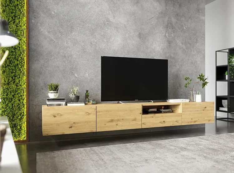 Zestaw ściennych szafek rtv z szufladą dąb artisan- Merol 12X