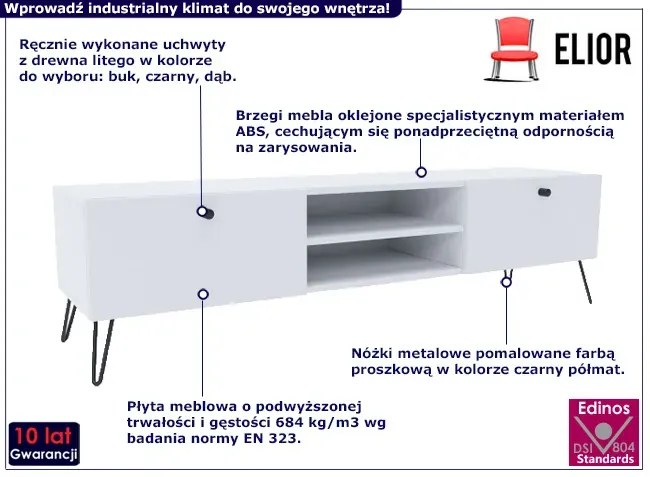Biała szafka RTV na metalowych nóżkach - Zorina 9X