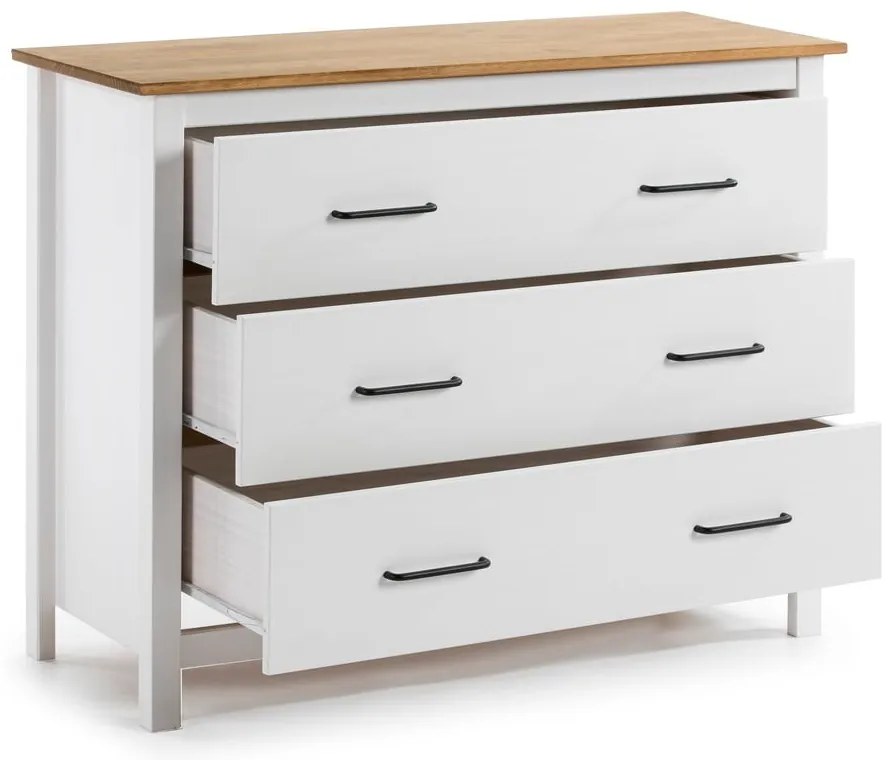 Biała niska komoda z litego drewna sosnowego 100x80 cm Miranda – Marckeric