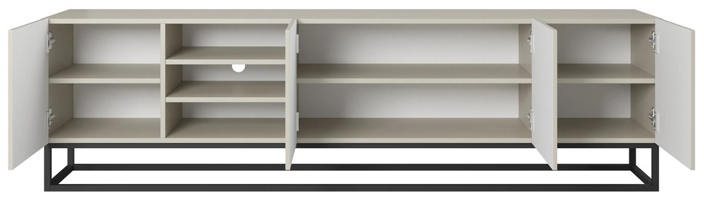 Szafka RTV Asha 200 cm ryflowana z wnęką i metalowym, czarnym stelażem - kaszmir