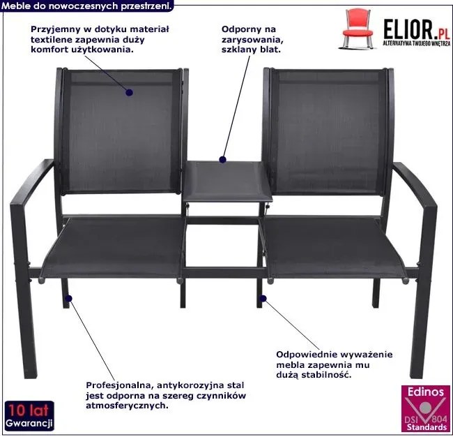 Metalowa ławka ogrodowa- czarna T5-G88