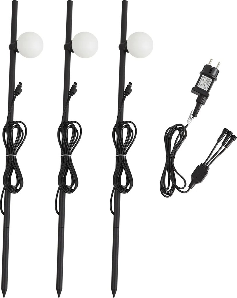 Zestaw 3 nowoczesnych lamp ogrodowych na szpilkach czarnych z LED IP44 - Garly Ball