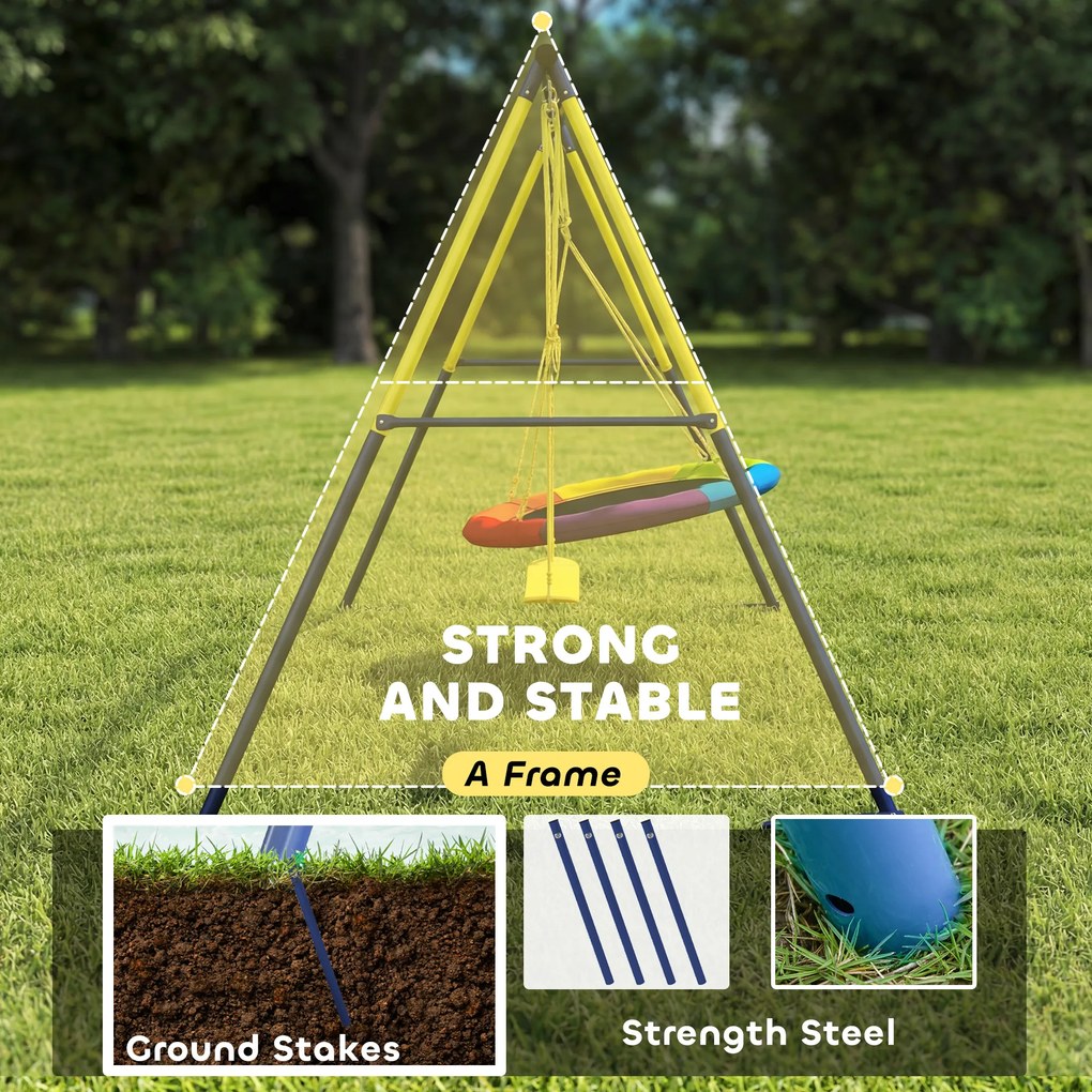AIYAPLAY Zestaw huśtawkowy z huśtawką typu gniazdo i huśtawką z pasami, regulowane liny, dla dzieci w wieku 3-8 lat, 265x160x178 cm, wielokolorowy | Aosom PL