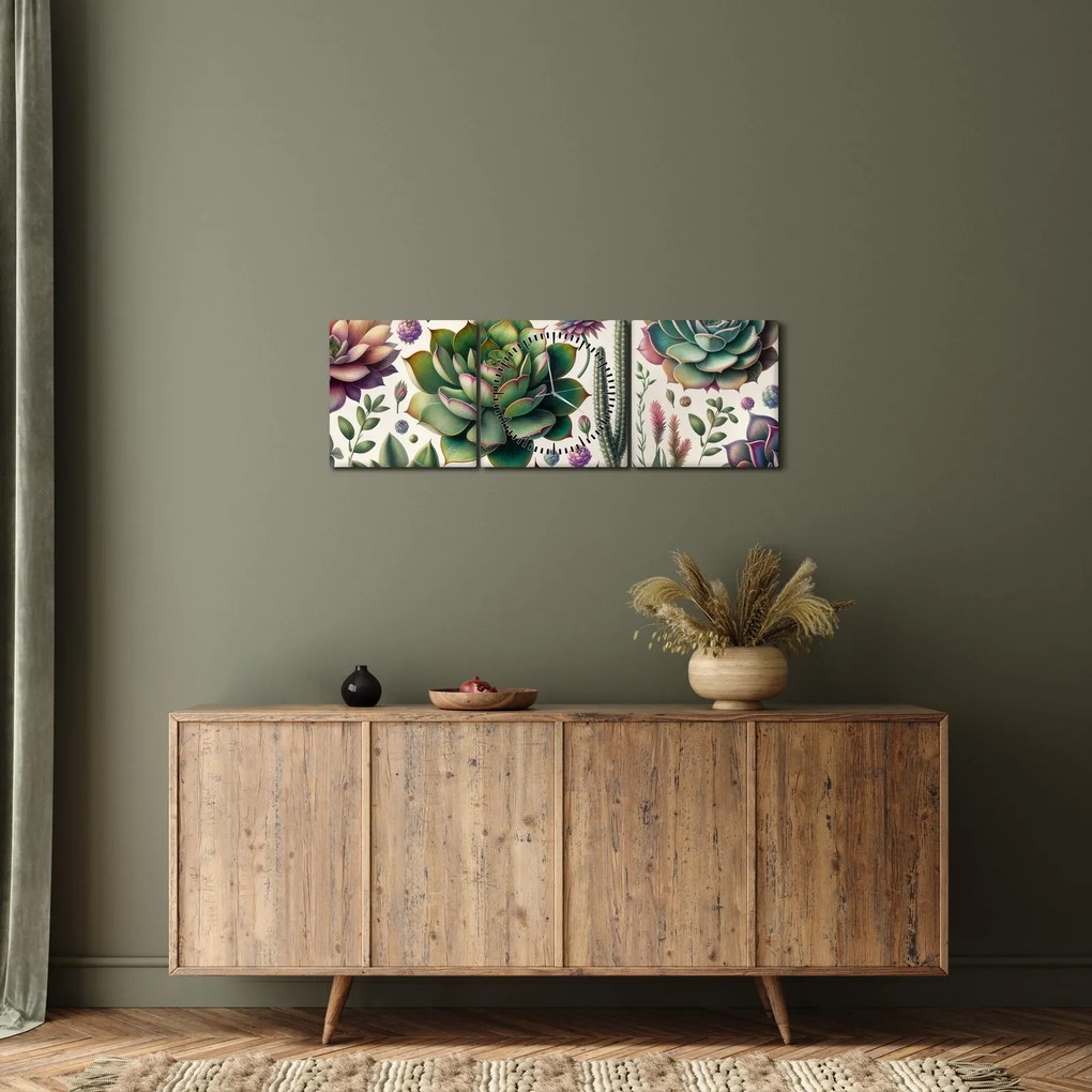 Obraz - Sukulenty (z zegarem) (90x30 cm)